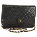 CHANEL Chain Shoulder Bag Lamb Skin Black Gold CC Auth 148654AM-1