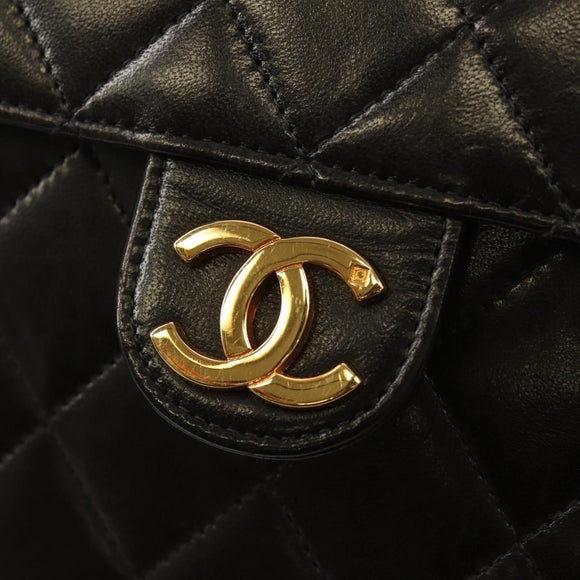CHANEL Chain Shoulder Bag Lamb Skin Black Gold CC Auth 148654SAM