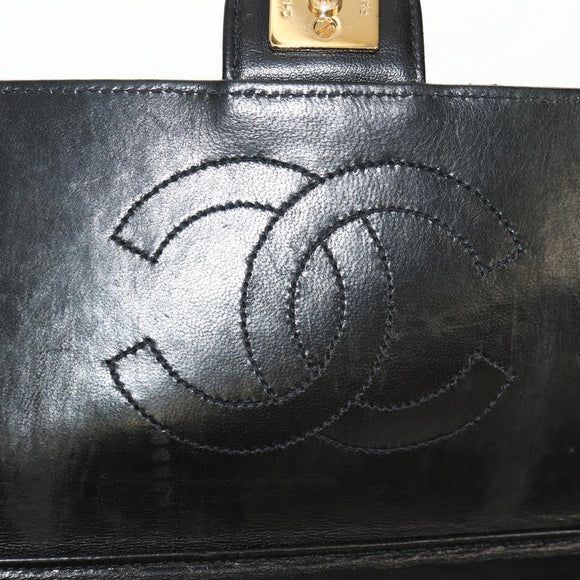 CHANEL Chain Shoulder Bag Lamb Skin Black Gold CC Auth 148654AM