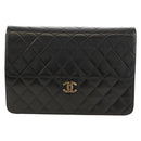 CHANEL Chain Shoulder Bag Lamb Skin Black Gold CC Auth 148654AM-13