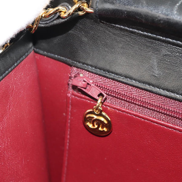 CHANEL Chain Shoulder Bag Lamb Skin Black Gold CC Auth 148654SAM
