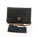 CHANEL Chain Shoulder Bag Lamb Skin Black Gold CC Auth 148654SAM-12