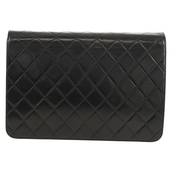 CHANEL Chain Shoulder Bag Lamb Skin Black Gold CC Auth 148654AM