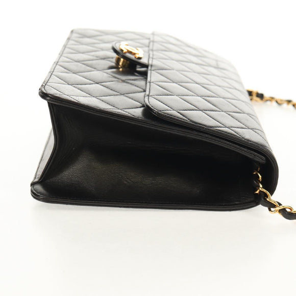 CHANEL Chain Shoulder Bag Lamb Skin Black Gold CC Auth 148654SAM