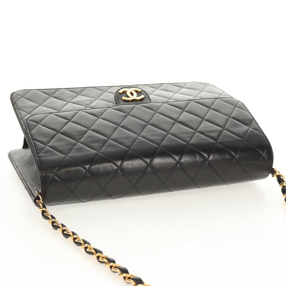 CHANEL Chain Shoulder Bag Lamb Skin Black Gold CC Auth 148654AM