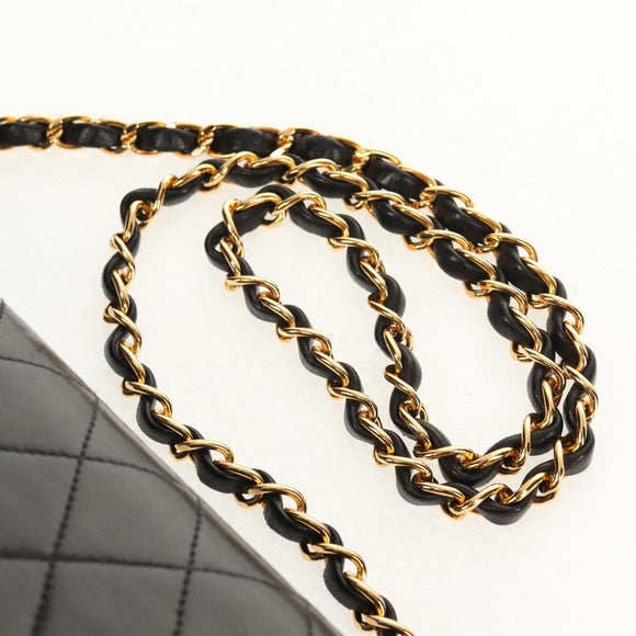 CHANEL Chain Shoulder Bag Lamb Skin Black Gold CC Auth 148654SAM