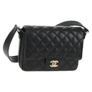 CHANEL Shoulder Bag Lamb Skin Black Gold CC Auth 148655SM-1