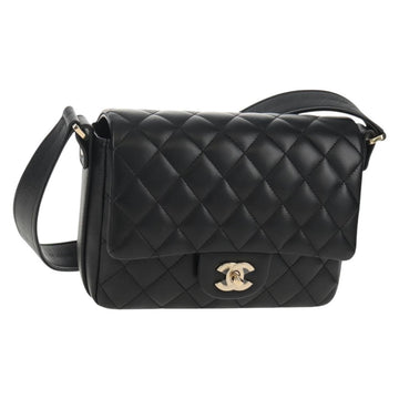 CHANEL Shoulder Bag Lamb Skin Black Gold CC Auth 148655SM