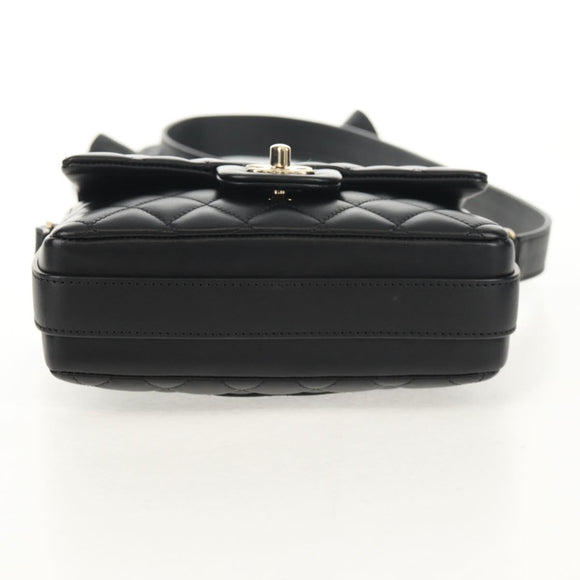 CHANEL Shoulder Bag Lamb Skin Black Gold CC Auth 148655SM