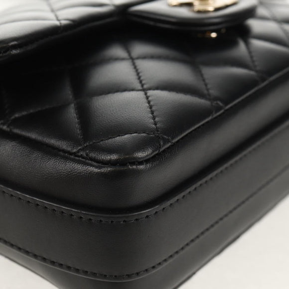 CHANEL Shoulder Bag Lamb Skin Black Gold CC Auth 148655SM