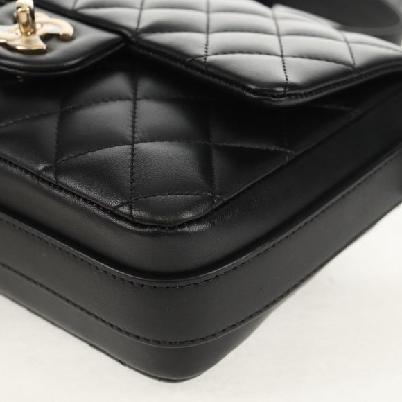 CHANEL Shoulder Bag Lamb Skin Black Gold CC Auth 148655SM