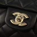 CHANEL Shoulder Bag Lamb Skin Black Gold CC Auth 148655SM-21