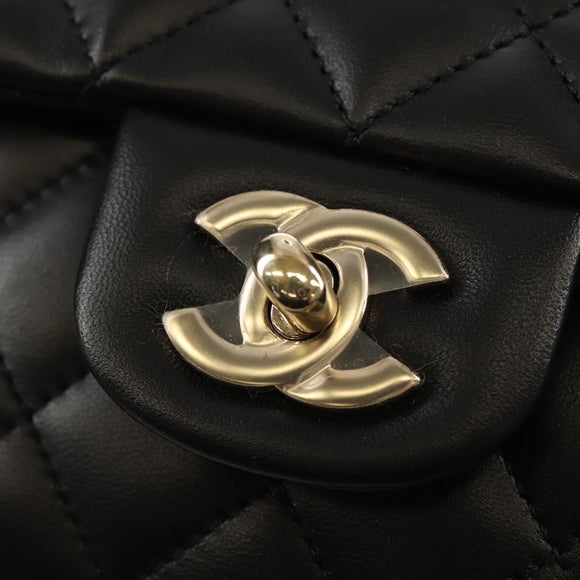 CHANEL Shoulder Bag Lamb Skin Black Gold CC Auth 148655SM