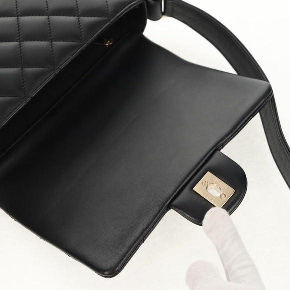 CHANEL Shoulder Bag Lamb Skin Black Gold CC Auth 148655SM