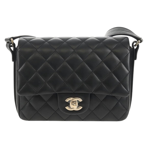 CHANEL Shoulder Bag Lamb Skin Black Gold CC Auth 148655SM