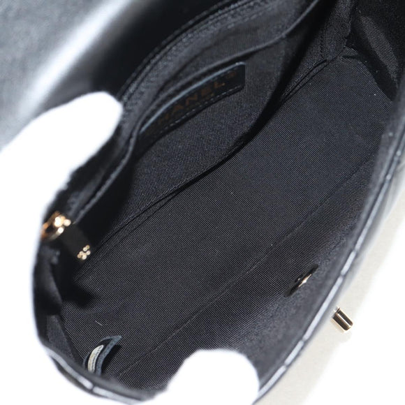 CHANEL Shoulder Bag Lamb Skin Black Gold CC Auth 148655SM