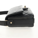 CHANEL Shoulder Bag Lamb Skin Black Gold CC Auth 148655SM-3