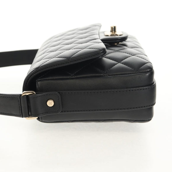 CHANEL Shoulder Bag Lamb Skin Black Gold CC Auth 148655SM