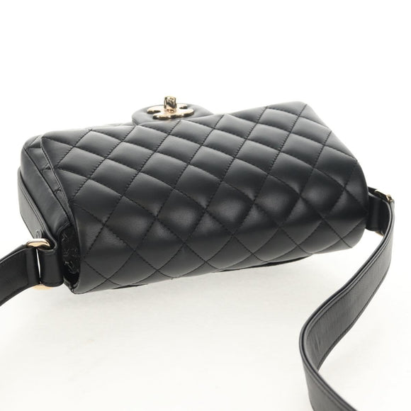 CHANEL Shoulder Bag Lamb Skin Black Gold CC Auth 148655SM