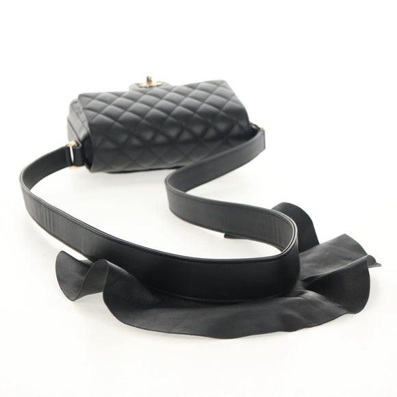 CHANEL Shoulder Bag Lamb Skin Black Gold CC Auth 148655SM