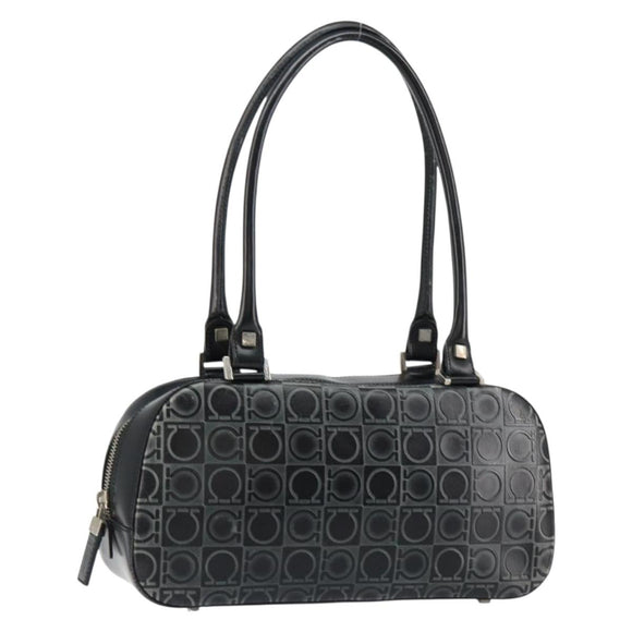 Salvatore Ferragamo Hand Bag Leather Black Silver Auth 148656
