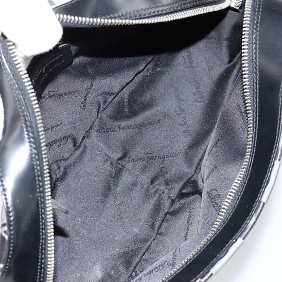 Salvatore Ferragamo Hand Bag Leather Black Silver Auth 148656