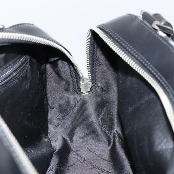 Salvatore Ferragamo Hand Bag Leather Black Silver Auth 148656