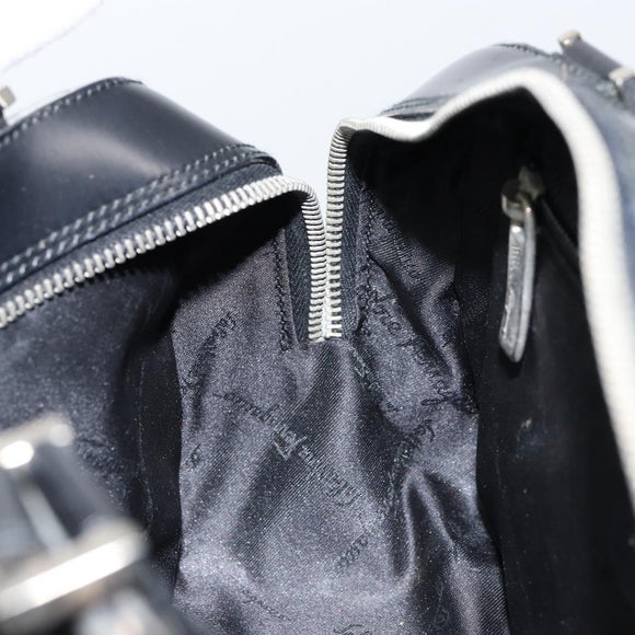 Salvatore Ferragamo Hand Bag Leather Black Silver Auth 148656