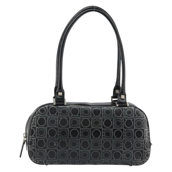 Salvatore Ferragamo Hand Bag Leather Black Silver Auth 148656