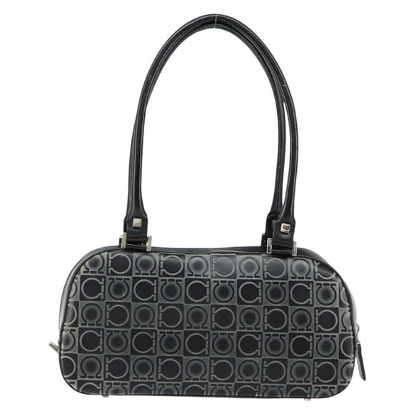 Salvatore Ferragamo Hand Bag Leather Black Silver Auth 148656