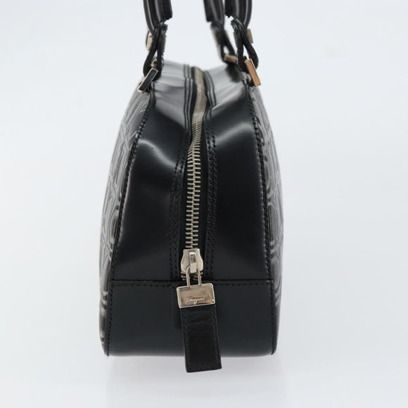 Salvatore Ferragamo Hand Bag Leather Black Silver Auth 148656