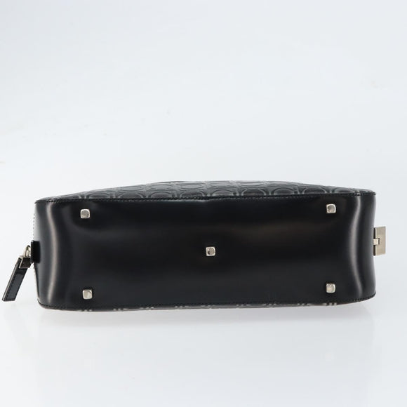 Salvatore Ferragamo Hand Bag Leather Black Silver Auth 148656