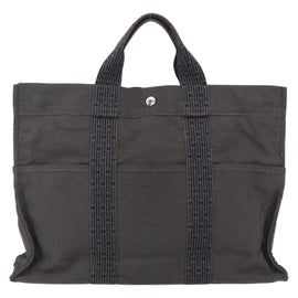 HERMES Her Line Hand Bag MM Canvas Gray Auth 148658 - 0