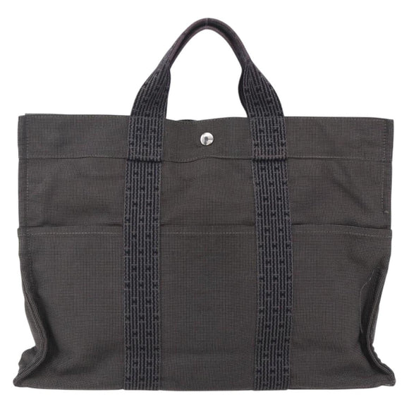 HERMES Her Line Hand Bag MM Canvas Gray Auth 148658