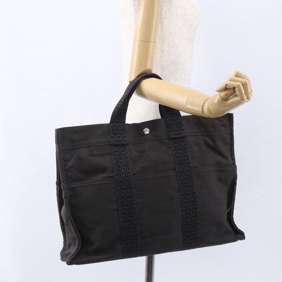 HERMES Her Line Hand Bag MM Canvas Gray Auth 148658