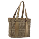 FENDI Zucchino Canvas Hand Bag Beige Black gold Auth 148659-1