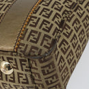 FENDI Zucchino Canvas Hand Bag Beige Black gold Auth 148659-9