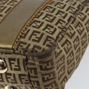 FENDI Zucchino Canvas Hand Bag Beige Black gold Auth 148659-15