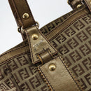 FENDI Zucchino Canvas Hand Bag Beige Black gold Auth 148659-10