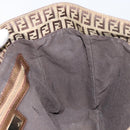 FENDI Zucchino Canvas Hand Bag Beige Black gold Auth 148659-18