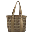 FENDI Zucchino Canvas Hand Bag Beige Black gold Auth 148659-13
