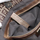 FENDI Zucchino Canvas Hand Bag Beige Black gold Auth 148659-12