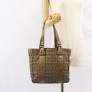 FENDI Zucchino Canvas Hand Bag Beige Black gold Auth 148659-22