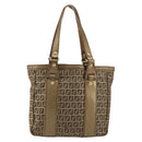 FENDI Zucchino Canvas Hand Bag Beige Black gold Auth 148659-2