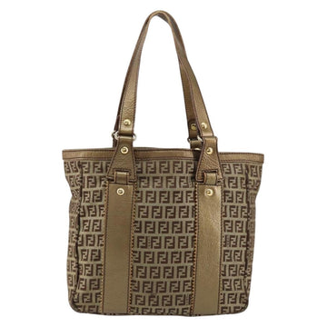 FENDI Zucchino Canvas Hand Bag Beige Black gold Auth 148659 - 0