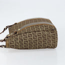 FENDI Zucchino Canvas Hand Bag Beige Black gold Auth 148659-4