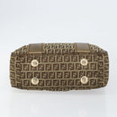FENDI Zucchino Canvas Hand Bag Beige Black gold Auth 148659-5
