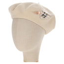CHANEL Camellia Beret Cap Wool Cream CC Auth 148661M-1