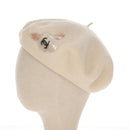 CHANEL Camellia Beret Cap Wool Cream CC Auth 148661M-4