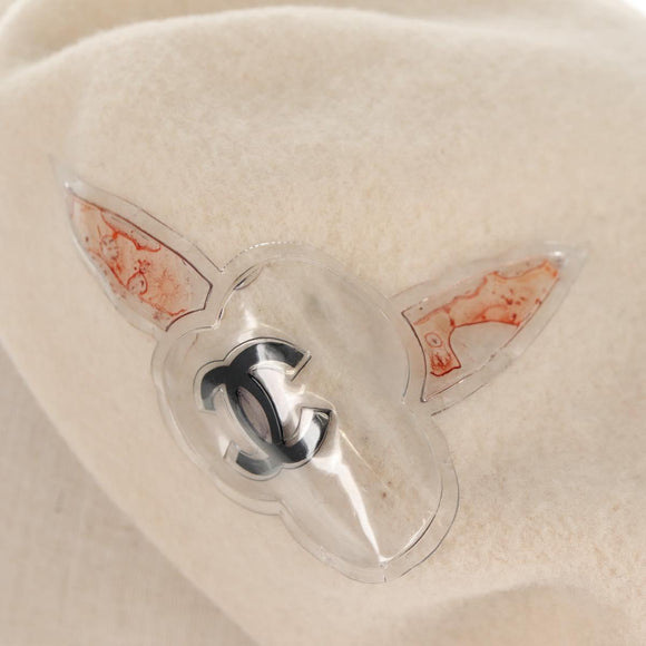 CHANEL Camellia Beret Cap Wool Cream CC Auth 148661M